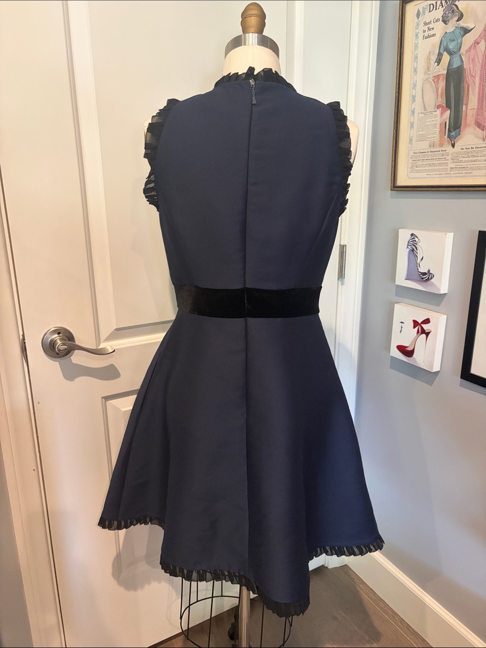Navy Fit-and-Flare Dress with Velvet Bow Kate Spade - Picture 2 of 9